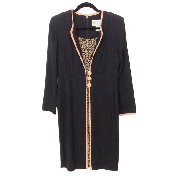 Julian Taylor Dresses & Skirts - Julian Taylor Vintage Career Dress Black & Animal Print Size 8